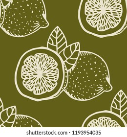 lemon tropical fruits seamless pattern