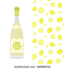 Lemon vector colorful seamless pattern for design of holiday decoration, greeting card, gift wrapping paper, lemonade bottle. Vector cheerful endless background.