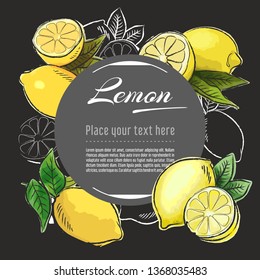 Lemon vector hand drawn healthy food illustration. Fruit design with sketch elements for banner, greeting card	


