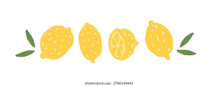 Ilustración vectorial de limón, fruta imperfecta dibujada a mano en estilo de dibujos animados ingenuo