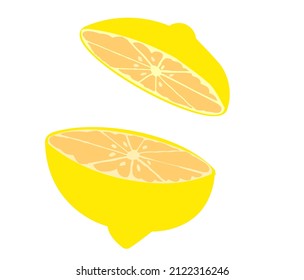 Lemon vector illustration isolated on white background, two lemon slices vector.