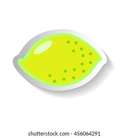 Lemon vector illustration isolated on white background. Flat style fruit with shadow. Fresh yellow citrus for vitamin juice. Food tag. Dessert label. Yellow and green lemon logo or icon. Summer patch