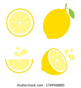 Lemon Vector Illustration Set on White