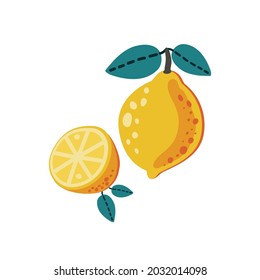 Ilustración vectorial de limones amarillos aislados en fondo blanco.