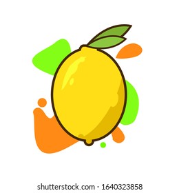 a lemon vector with leaves on it and orange bright green abstract background