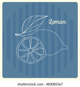 Lemon. Vector line illustration on a blue background. Sketch.