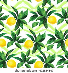 Lemon vector pattern with zig zag texture.Seamless decorative background.Hand drawing illustration for cover, wallpaper, textile design.