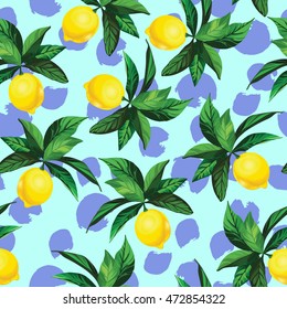 Lemon vector pattern.Seamless decorative background.Hand drawing illustration for cover, wallpaper, textile design.