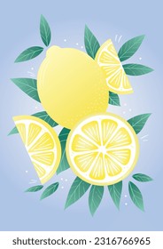Afiche vectorial de limón, ilustración de cítricos, diseño de pared vertical
