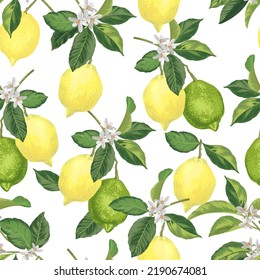 lemon vector seamless pattern. Botanical print. Food exotic background.