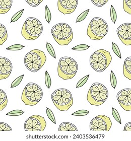 Lemon. Vector seamless pattern in doodle style. 