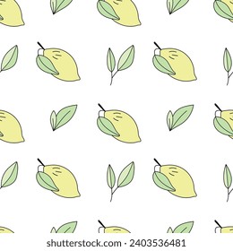 Lemon. Vector seamless pattern in doodle style. 