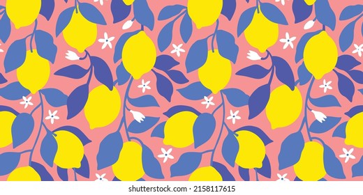 Lemon vector seamless pattern. Fruits background for fabric, wallpaper, wrapping paper, scrapbooking layout