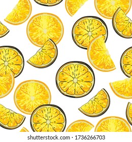 Lemon vector seamless pattern.Botanical background with fruit slices.
