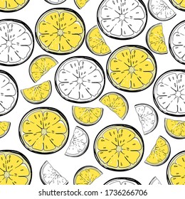 Lemon vector seamless pattern.Botanical background with fruit slices.