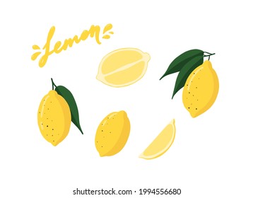 Lemon vector set. Calligraphic inscription