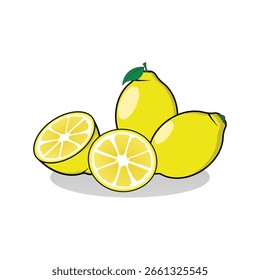 Lemon vector sliced and whole yellow