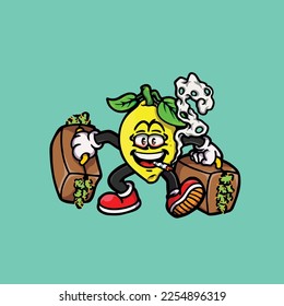 Caricatura de hierba nublada para fumar vector de limón