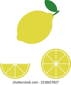 
Lemon, vector. Yellow lemon and yellow lemon slices on a white background.