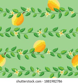 Lemon Vines shaded seamless vector pattern