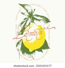 Limão vintage retro impressão de verão, é uma impressão de frutas, orgânico saboroso suco fresco, moda de comida para t-shirt suor masculino, crianças da mulher menino, meninas, impressão