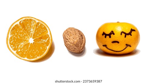 Lemon, walnut, tangerine. Vector, eps
