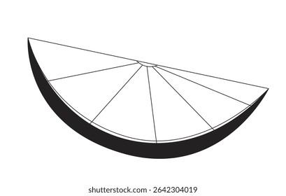 Lemon wedge 2D line object. Citrus fruit slice. Sour taste. Tangy flavor. Healthy food. Sliced garnish. Lemonade ingredient isolated clipart vector ink outline item. Monochrome spot illustration