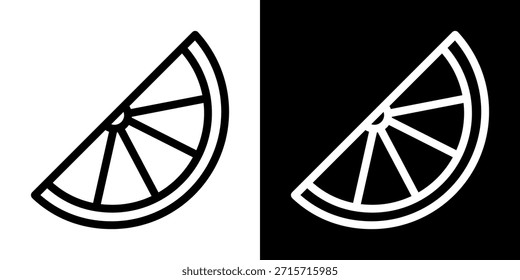 Lemon wedge icon. Vector sign lemon slice isolated. Outline style black and white illustration.