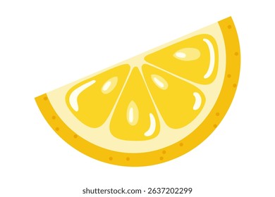 Lemon wedge with juicy yellow pulp and bright peel. Cartoon Vector isolated illustration on white background. 