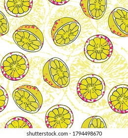 Lemon Wedges and Slices Vector Seamless Pattern