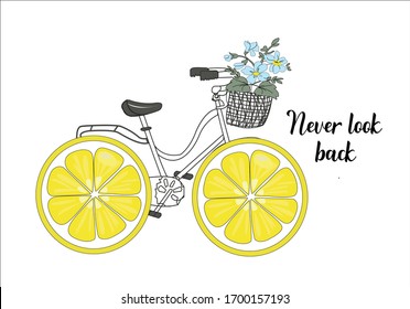 lemon wheels yellow bicycle positive motivational quote slogan text  Inspirational .Modern Calligraphy