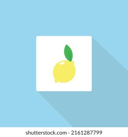 Limón en un marco blanco sobre una pantalla azul en una ilustración plana vectorial moderna con sombra en la parte superior.