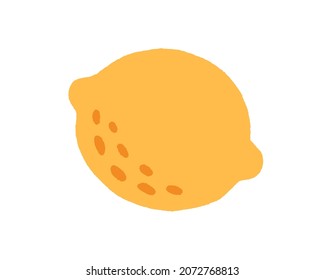 Lemon, whole fresh citrus fruit with yellow peel drawn in doodle style. Tropical food, natural vitamin C icon. Flat vector illustration isolated on white background