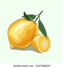 Lemon. Whole fruit and half. Figure isolated on light background