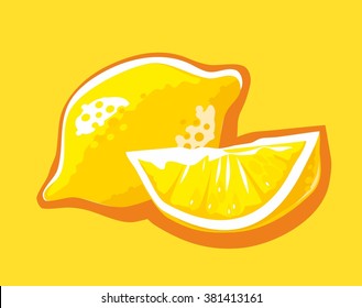 Lemon - whole, half. Graphic flat vector illustrations isolated on white background