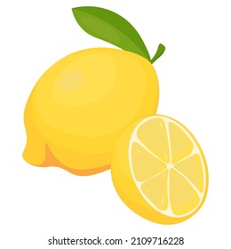 Lemon whole and half. Lemon icon, simple image. Refreshing and juicy fruit with a high content of vitamins.
