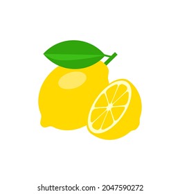 Lemon whole and half vector illustration isolated on white background
