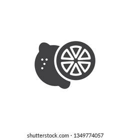 Lemon whole and a slice vector icon. filled flat sign for mobile concept and web design. Sliced lemon glyph icon. Vitamin C symbol, logo illustration. Pixel perfect vector graphics