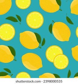 Lemon whole and slices vector seamless pattern