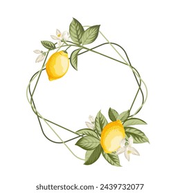 Lemon wreath illustration. hand-drawn citrus.
