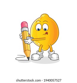 lemon write with pencil character. cartoon mascot vector