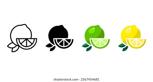 Lemon yellow color icon. Lime green symbol. Exotic and tropical citrus illustration. Fresh sour fruit pictogram.