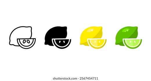 Lemon yellow color icon. Lime green symbol. Exotic and tropical citrus illustration. Fresh sour fruit pictogram.