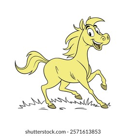 Lemon Yellow Horse Cartoon Character Galloping with Joy