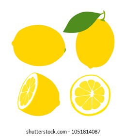 Lemon. Yellow juicy lemon with leaf on the white isolated background. Sliced lemon. Vitamin C. Citrus. Fruit. Healthy food. Slice of lemon.