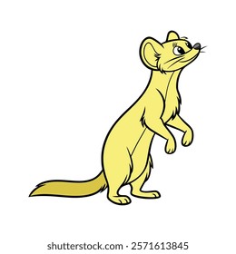 Lemon Yellow Mongoose Cartoon Character Exploring with Curiosity