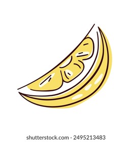 Lemon yellow slice icon in line art style. Vector illustration isolated on a white background.