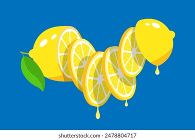 Lemon yellow sliced lemon slices vector illustration