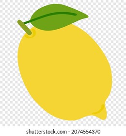 Lemon - yellow summer fruit on a transparent background, vector graphic illustration. Natural, organic sour product, fresh fruit for vegetarian food, flat cartoon drawing.