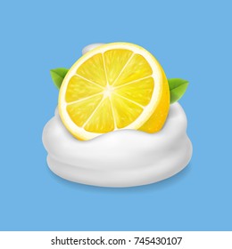 Lemon in yogurt or whipped cream vector.